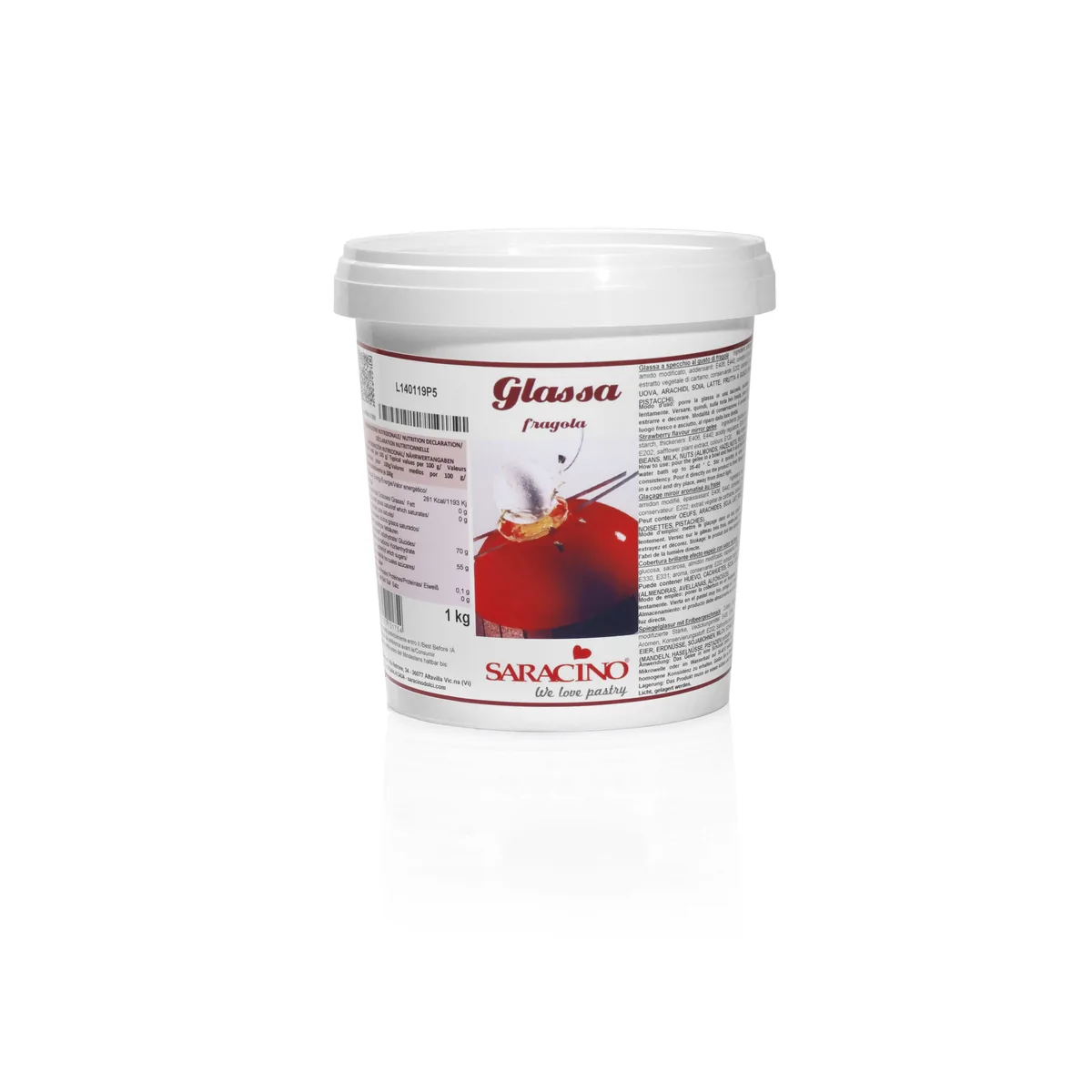 Glassa a specchio aardbei, verpakking van 1 kg
